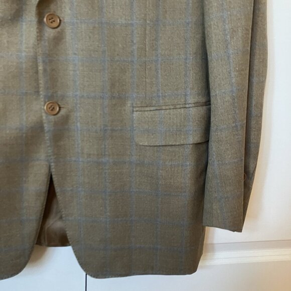 Harry Rosen Canali Wool Blazer Mens 50 Tan Plaid Neutral Check Made Italy - Picture 3 of 13